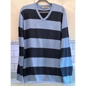 Old Navy Mens XXL Blue Navy Striped V-Neck 100% Cotton Sweater 776245-05